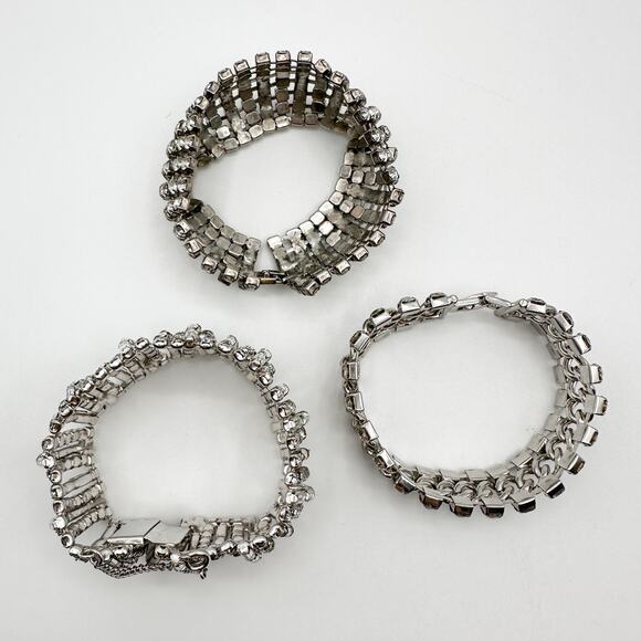 Vintage Rhinestone Tennis Bracelet Trio 1950s Glam Sparkle - Picture 13 of 13